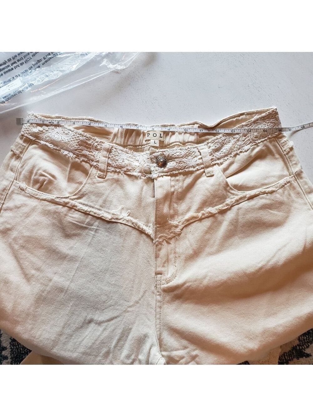 Women's POL Cream Wide-Leg Jeans with Lace/Crochet Accents - Picture 12 of 12